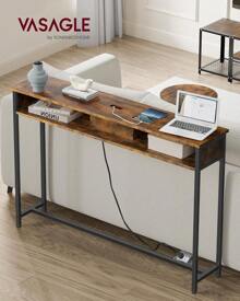VASAGLE Console Table With Charging Station, Slim Console Table For Hallway, Narrow Table With 2 Compartments, Space-Saving, For Living Room, White - UK Plug(220-240V) - View 2