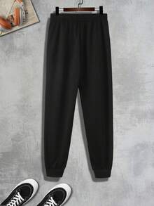 新款秋季男士字母印花抽绳休闲慢跑裤 - 黑色 - 查看 3