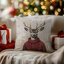 1 件复古报纸印花鹿装饰枕套，45*45 厘米柔软桃色天鹅绒单面印花抱枕套，适用于家居装饰、派对装饰、礼物 - 彩色 - 查看 7