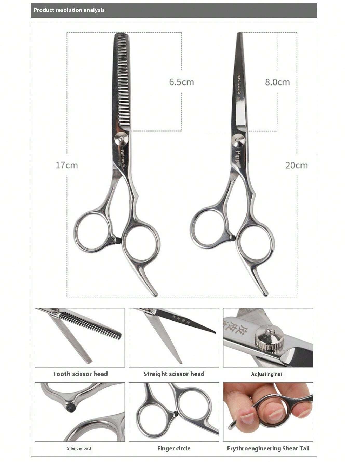 7" Straight Pet Hair Grooming Scissors, Professional Barber Shears Set