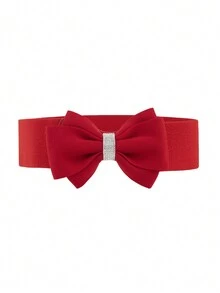 1PC Girl's Elegant And Fashionable Rhinestone Bow Elastic Elastic Waistband Decoration Dress Wide Waistband Christmas And New Year Red Accessories,Valentine's Day Gift - Multicolor - View 5