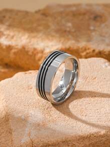 1pc Stainless Steel Minimalist Line Pattern Ring, Daily Wear Accessory Gift For Men - Ring - View 2