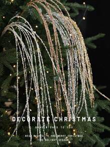 1pc/4pcs, 35.43 Inch Shiny Sequin Tassel Wheat Ear Rattan Design. Christmas Tree Decoration. White Sparkling Sequin Berry Bouquet. Suitable For Holiday, Wedding, Party, Home Interior, Dining Table, Bedroom Decor - Multicolor - View 10