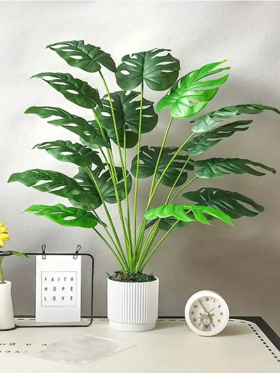 1 件仿盆栽北欧假花植物，小龟叶桌面装饰，人造绿植，适用于家庭和办公室 - 龜背 - 查看 1