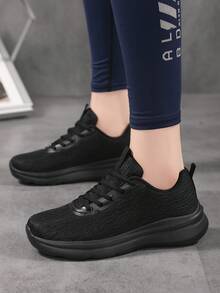 Lace-Up Sports Shoes - Fabric Breathable, MD Sole Lightweight & High Rebound, Breathable & Odor-Resistant Insole, White Casual Sports Shoes For Men And Women - Black - View 4
