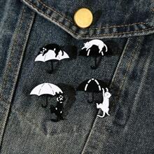 4 件套可爱黑白猫艺术伞创意动物金属徽章胸针珠宝装饰 - 彩色 - 查看 7