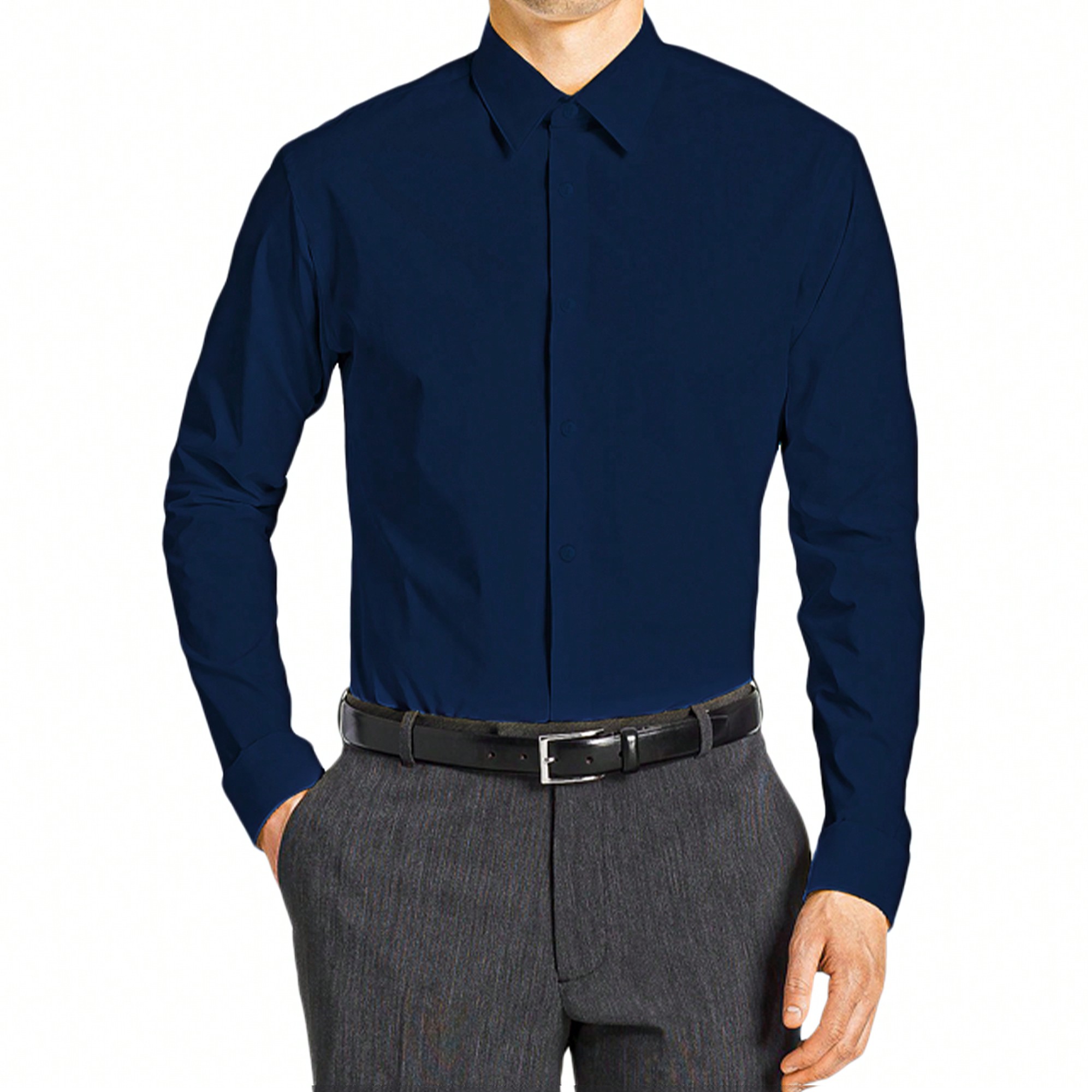 Men's Slim Fit Long Sleeve Dress Shirt, Solid Colors, Button Up - Afbeelding 19 van 20