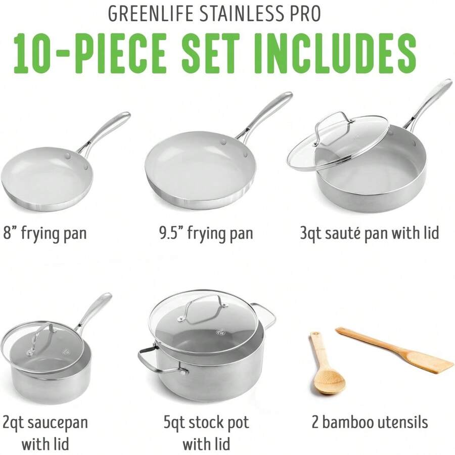 TriPly Stainless Steel Healthy Ceramic Nonstick, 10 Piece Cookware