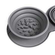 1 件装硅胶可折叠宠物碗，硅胶防窒息双宠物碗，适用于猫和狗，便携式户外宠物狗碗 - 灰色 - 查看 8