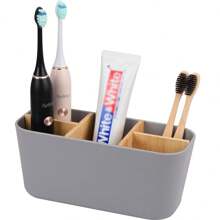 Storage boxes 1 pieza Soporte para cepillos de dientes de baño, soporte para cepillos de dientes de bambú con 5 ranuras para organizador de tocador de baño, cepillo de dientes eléctrico, almacenamiento de pasta de dientes, afeitadora, decoración de otoño para el hogar, de vuelta a la escuela - Multicolor - Ver 4