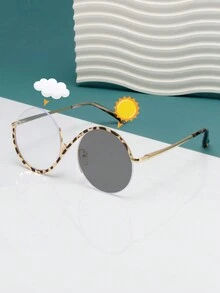 1 chiếc kính thời trang nửa gọng tròn đổi màu dành cho nữ, tròng kính trong suốt có bản lề linh hoạt, hợp thời trang cho du lịch biển/ngoài trời - Nhiều màu - Xem 1