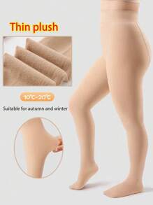 1 pieza Medias de terciopelo de 120D, súper talla grande de 80-250 libras, cintura alta, con estribo, suave y cómoda para mujer, uso casual o formal delgado para primavera y otoño
