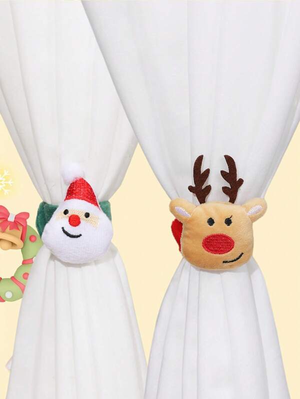 1 pezzo/2 pezzi/4 pezzi Decorazione per tende con Babbo Natale e pupazzo di neve, accessori per tende, statuine