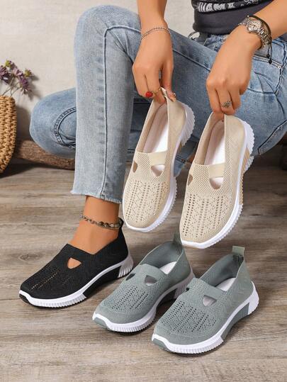 Damen atmungsaktive Mesh Sneaker, bequeme Slip-On Lässig Schuhe, Low-Top Athletische Laufschuhe