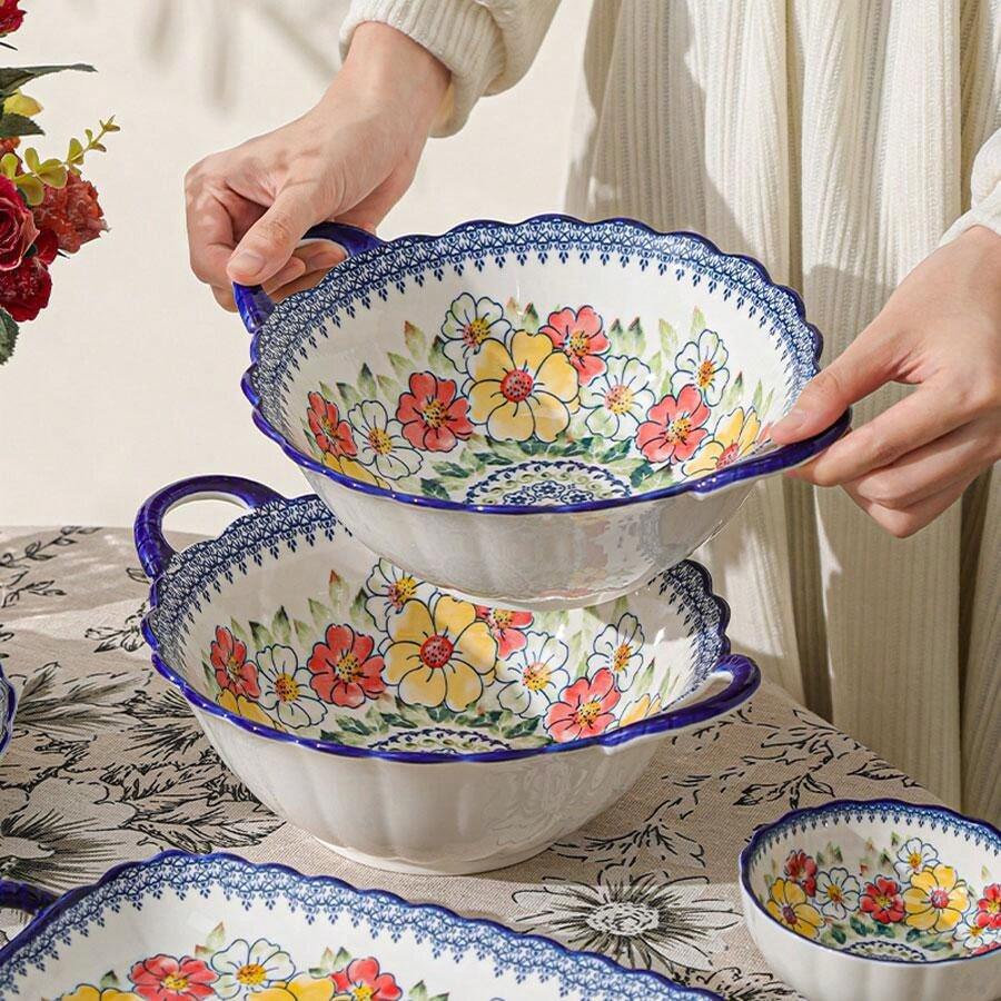 Vintage Floral Ceramic Dinnerware Set, Includes Plate, Sauce Dish, Bowl