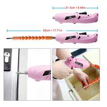 Electric Screwdriver Cordless Rechargeable Pink Small Power Drill Set 3.6V Li-Ion 3.5N.M Max Torque Electric Rotatable With Case LED Light Screwdriver For Home Office DIY Tools (Pink) - 26pcs - View 2