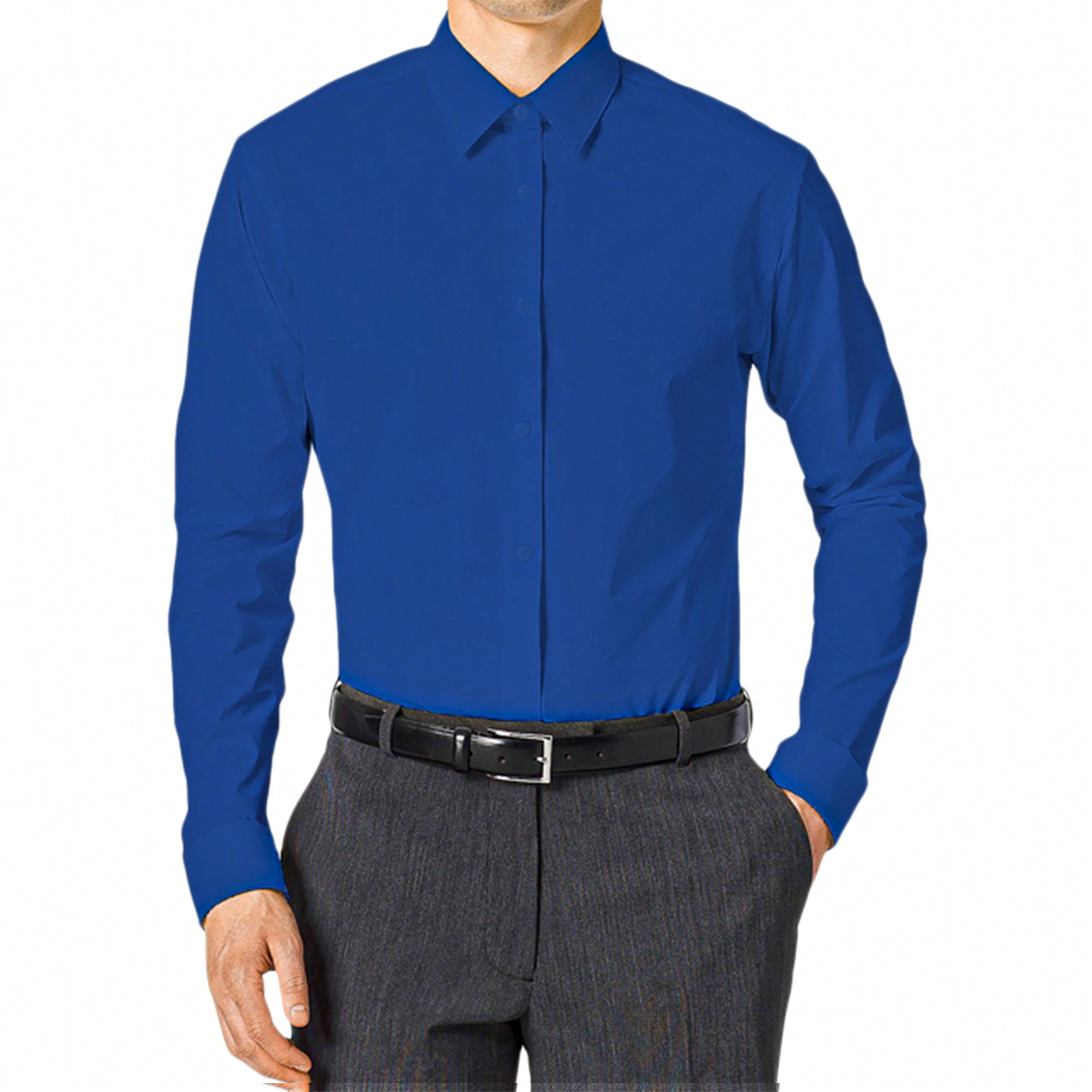 Men's Slim Fit Long Sleeve Dress Shirt, Solid Colors, Button Up - Afbeelding 16 van 20