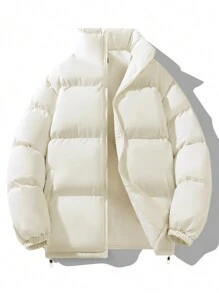 Men's Thick Casual Loose Stand Collar Jacket - White - View 2