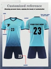 Customized Children's And Teenagers' Football Set (8-12 Years Old) - Personalized Jersey And Shorts Set With Customizable Logos, Numbers, And Text Content. Customized Football And Running Jerseys | Freely Printed Name And Number Team Badges | Multiple Colors To Choose From, Sports Training, Running, Football, Outdoor Casual Wear - Royal Blue - View 1