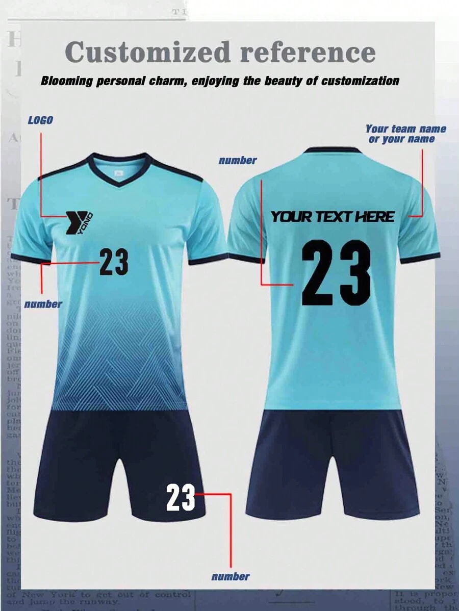 Customized Children's And Teenagers' Football Set (8-12 Years Old) - Personalized Jersey And Shorts Set With Customizable Logos, Numbers, And Text Content. Customized Football And Running Jerseys | Freely Printed Name And Number Team Badges | Multiple Colors To Choose From, Sports Training, Running, Football, Outdoor Casual Wear - Royal Blue - View 1