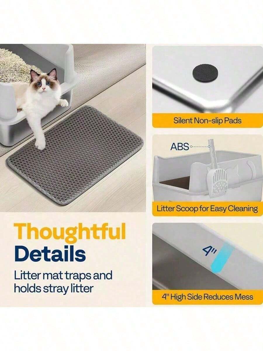 XL Stainless Steel Cat Litter Box With Lid Extra Large Litter Pan With