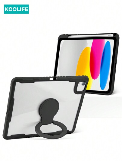 1pc Koolife Transparent Ultra-Thin With Holder Tablet Anti-Fall Protective Case, Built-In Pencil Slot Multifunctional Stand, Full Body TPU+PC Compatible With IPad/IPad Pro/Mini/Air/2/5/6