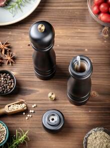 1 件/2 件/3 件木制黑胡椒研磨器，手动胡椒研磨器，胡椒香料研磨器，胡椒片，粗海盐，陶瓷芯，厨房配件 - 黑色 - 查看 4