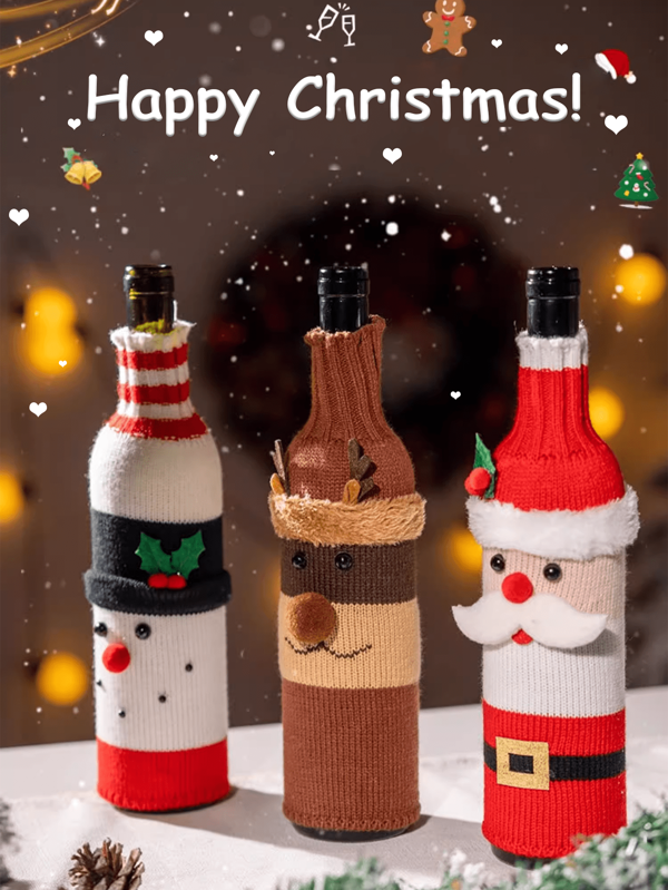 Weihnachtsdekoration Weinflaschen-Abdeckung mit Weihnachtsmann- und Weihnachtsbaummuster, geeignet für Restaurants, Hotels und zum Schaffen einer festlichen Atmosphäre