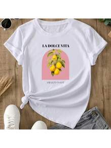 Women's Oversized T-Shirt La Doce Lemon 100% Cotton Printed Blouse Lemon - 白色 - 查看 1