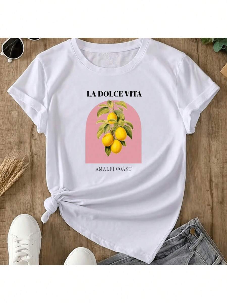 Women's Oversized T-Shirt La Doce Lemon 100% Cotton Printed Blouse Lemon - 白色 - 查看 1