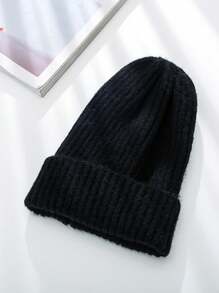 1pc Solid Color Mohair Knit Beanie, Outdoor Street Wear Cold-Proof Knit Hat, Casual Versatile Winter Warm Cap Suitable For Daily Commute