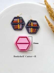 Bookshelf Shape Polymer Clay Cutters, Clay Earring Cutters For Polymer Clay Jewelry Making, Polymer Clay Stud Earring Making Tools, Clay Jewelry Making Kit, Clay Earring Molds, PLA Material, DIY Earring Gift - Pink - View 6