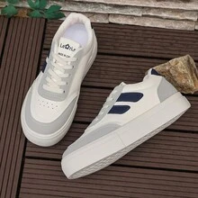 女士系带圆头休闲运动鞋，软底透气运动鞋 - 白色 - 查看 1