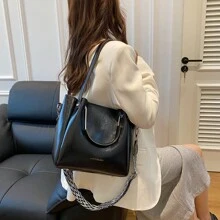 Women Large Tote Bag Crossbody Bag Multipurpose Shoulder Bag PU Synthetic Leather Fashion Elegant - 黑色 - 查看 4