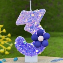 3 件/套闪闪发光的紫色花朵数字蜡烛、生日蛋糕蜡烛装饰、派对蜡烛装饰、0-9 岁数字蜡烛、氛围生日蜡烛、美丽而有创意的数字蜡烛、惊喜派对蛋糕装饰，适用于派对、婚礼、生日晚宴和餐厅氛围装饰、房间装饰、礼物、生日装饰、生日快乐、蛋糕蜡烛、房间装饰 - 多色 - 查看 14