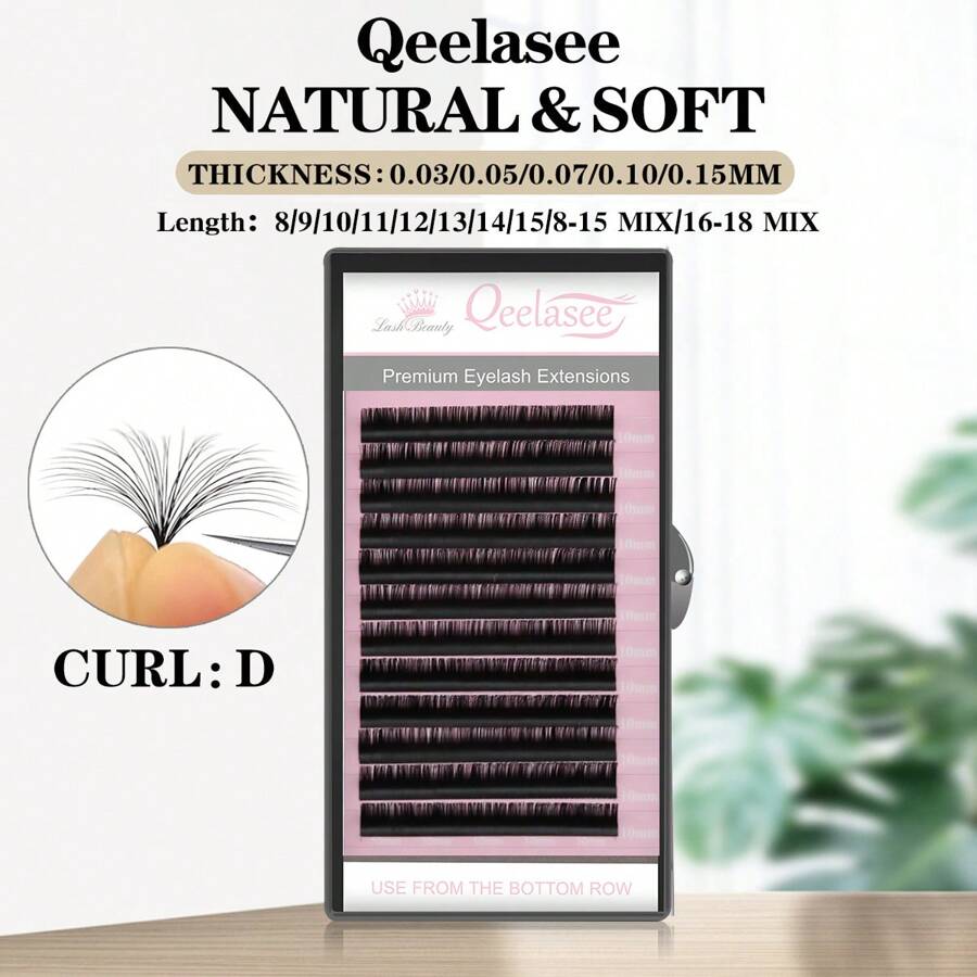 1 件 Qeelasee D 卷假睫毛延长专业貂皮单根睫毛用品化妆睫毛浓密扇形睫毛