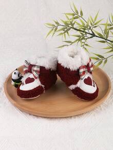 1 双婴儿女孩钩环扣防滑毛绒幼儿学步鞋，适合 0-1 岁学步宝宝，适合冬季 - 紅色 - 查看 5