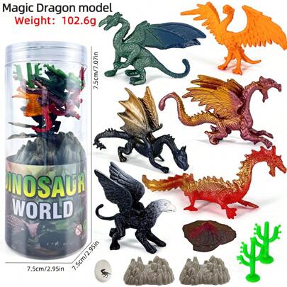 1set/6pcs Plastic Solid Ancient Flying Dragon Statues, Hand-Painted Dragon Egg Birthday Cake Decorations, /Christmas Gift,Dinosaur,Dinosaur Toys,Dinosaurs