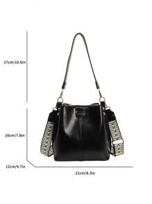 迷你夏季时尚潮流纹理纯色 PU 水桶包复古百搭女士单肩包 - 黑色 - 查看 8