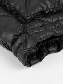 ZIAI High End Solid Color Quilted Hooded Metal Button Winter Short Padded Coat - Black - View 10