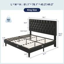 Allewie Full/Queen/King Bed Frame With Adjustable Diamond Stitched Button Tufted Headboard/Faux Leather Upholstered Platform Bed With Easy-Assembly Wood Slats, White/Black/Dark Grey/Beige * Bed Frame Queen Queen Bed Frame Bed Frame Full Full Size Bed Frame King Size Bed Frame Twin Bed Frame Room Decor Home Decor Christmas Decor Bedroom Decor Valentine Day Decor Storage Living Room Decor Furniture House Decor - 黑色 - 查看 11