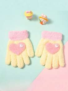 1 双儿童秋冬手套，针织半绒，适合户外运动，保暖