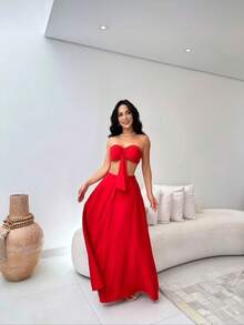 WOMEN'S VERTICAL STRIPED CAROLINE SET - Đỏ - Xem 4