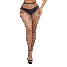 3pairs Women Solid Color Fashionable Plus Size Fishnet Tights For Daily Decoration - Black - View 3