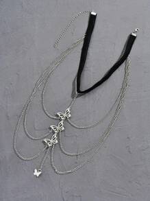1 pieza Cadena para la pierna de mujer con mariposa de múltiples capas y diseño creativo, cadena de cuerda elástica de encaje exagerada y sexy con colgante de serpiente, adecuada para uso diario o como regalo de Navidad