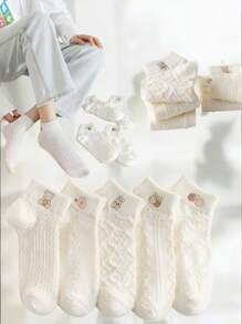 KIT 12 PAIRS OF CUTE WHITE WOMEN'S SOCKS WITH TEXTURE - White - View 1