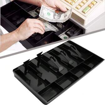 Grande cassetto contante, inserto cassetto registratore di cassa, vassoio portamonete con 5 scomparti per banconote e 4 per monete, scatola di stoccaggio, organizer per cassiere con molletta in metallo per organizzare il negozio
