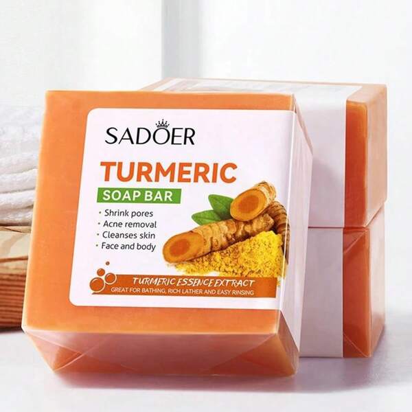 SADOER Hand Made Turmeric Soap Body Cleaning Lightening Dark Underarm Leg Body Cleansers Brightening Face Soap Tender Skin Care Beauty 100g