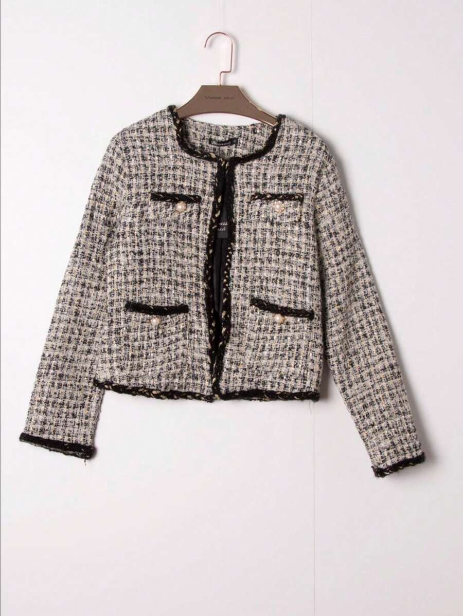 Vintage Jacke aus grober Wolle mit Langarm, elegant und raffiniert, Neuankömmling für Herbst/Winter - Schwarz - Übersicht 1
