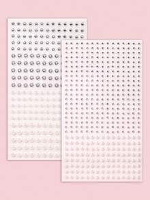 STARTTOOS 2PCS Multi-Grain Silver White 3D Faux Rhinestone & Pearl Face Stickers For Women, 3D Face Decoration Rhinestone Stickers, Holiday Gift, DIY Music Festival Party Makeup Ball Eye Tail Face Decoration - White - View 2